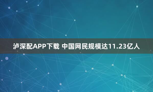 泸深配APP下载 中国网民规模达11.23亿人